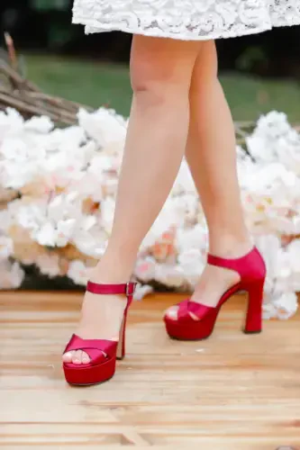 Women's Burgundy Criss Cross Strap Closed Heel Shoes-Burgundy - 2