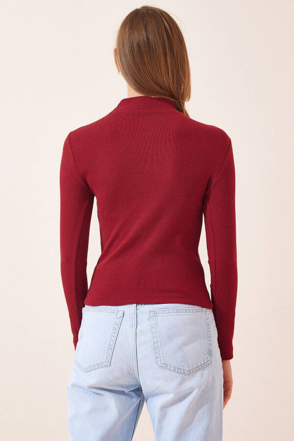 Women's Burgundy Cut Out Detail Ribbed Knit Blouse GT00065 - 4
