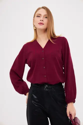 Women's Burgundy Elastic Sleeve Detailed Blouse ARM-24K0 - 4