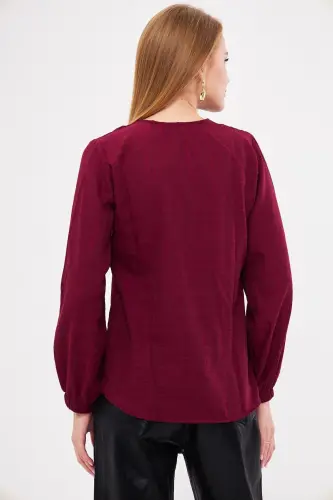 Women's Burgundy Elastic Sleeve Detailed Blouse ARM-24K0 - 6