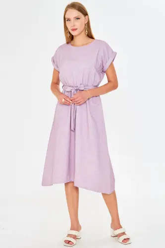 Women's Burgundy Elastic Waist Tie Dress ARM-18Y001133-Burgundy - ARMONIKA (1)
