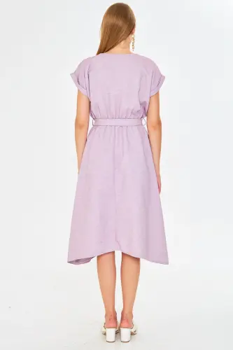 Women's Burgundy Elastic Waist Tie Dress ARM-18Y001133-Burgundy - 5