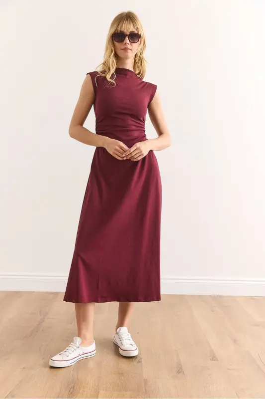 Women's Burgundy Fitted Waist Steel Interlock Dress - 6
