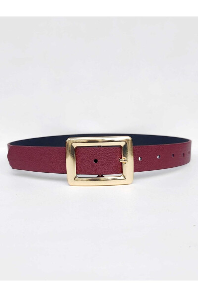 Women's Burgundy Gold Buckle Belt - 2