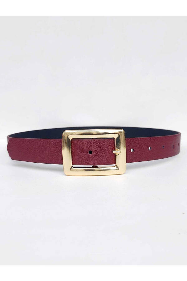 Women's Burgundy Gold Buckle Belt - 3