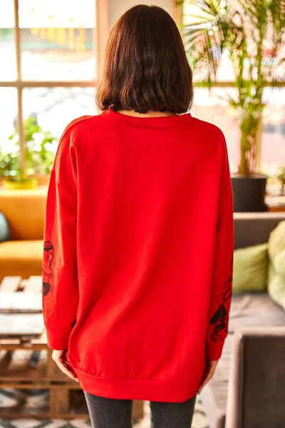 Women's Burgundy Graphic Oversize Sweatshirt SWT-19000452 - 5