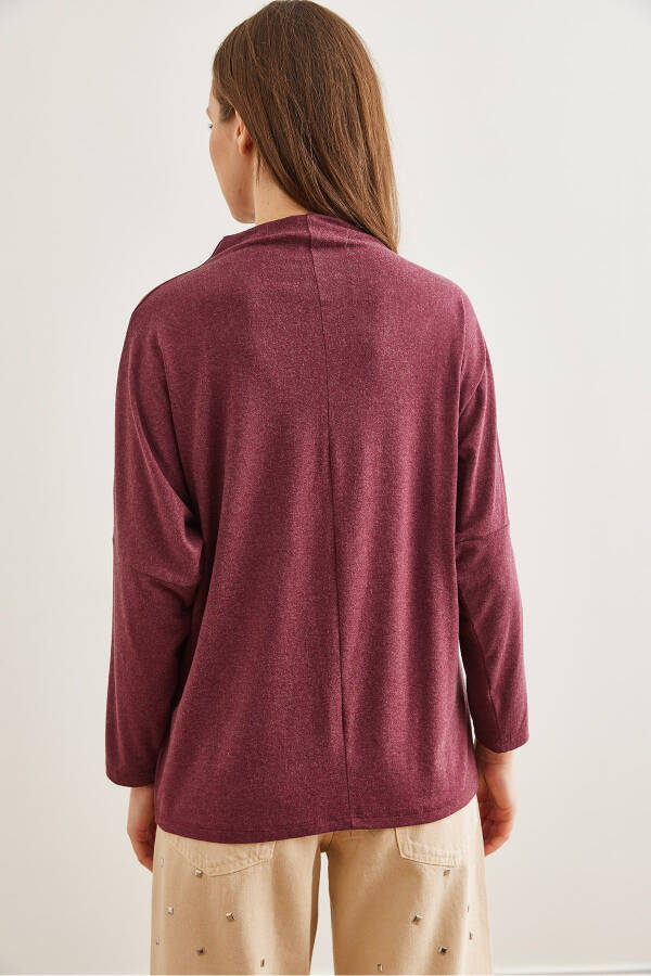 Women's Burgundy High-Neck Batwing Wool Viscose Blouse BLZ-19002800 - 7
