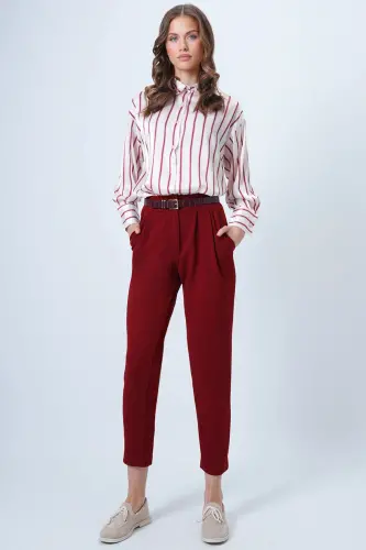 Women's Burgundy High Waist Carrot Trousers ALC-X11148-BORDEAUX 