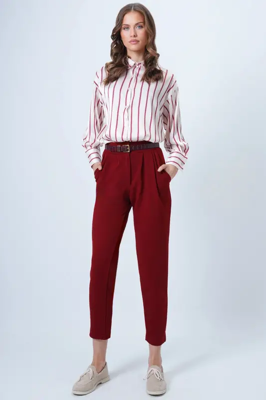 Women's Burgundy High Waist Carrot Trousers ALC-X11148-BORDEAUX - 1