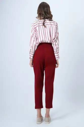 Women's Burgundy High Waist Carrot Trousers ALC-X11148-BORDEAUX - 6