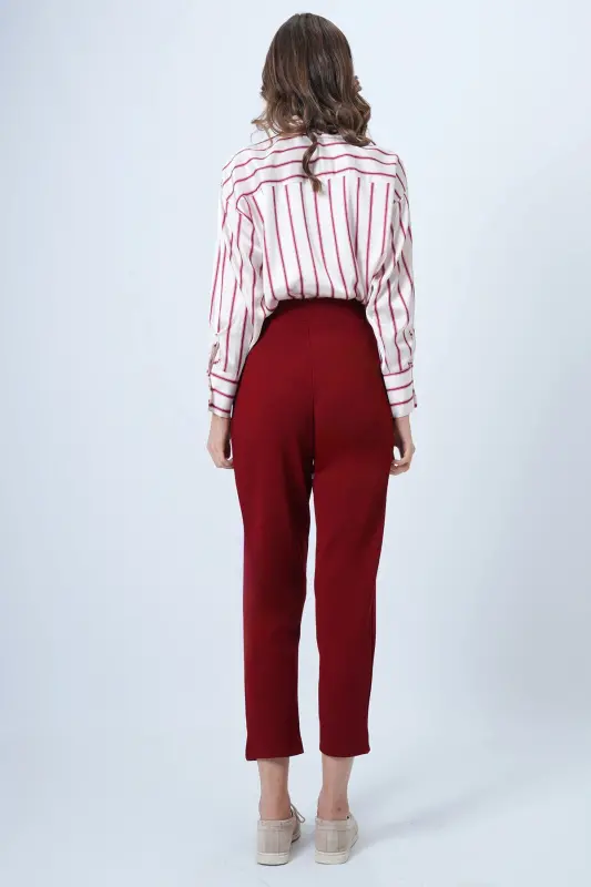 Women's Burgundy High Waist Carrot Trousers ALC-X11148-BORDEAUX - 6