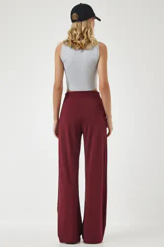 Women's Burgundy High Waist Flexible Sweatpants BF00030-Burgundy - 5