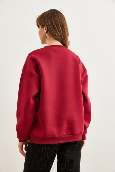 Women's Burgundy Leopard Applique Thistle Oversized Sweatshirt SWT-19000698 - 7