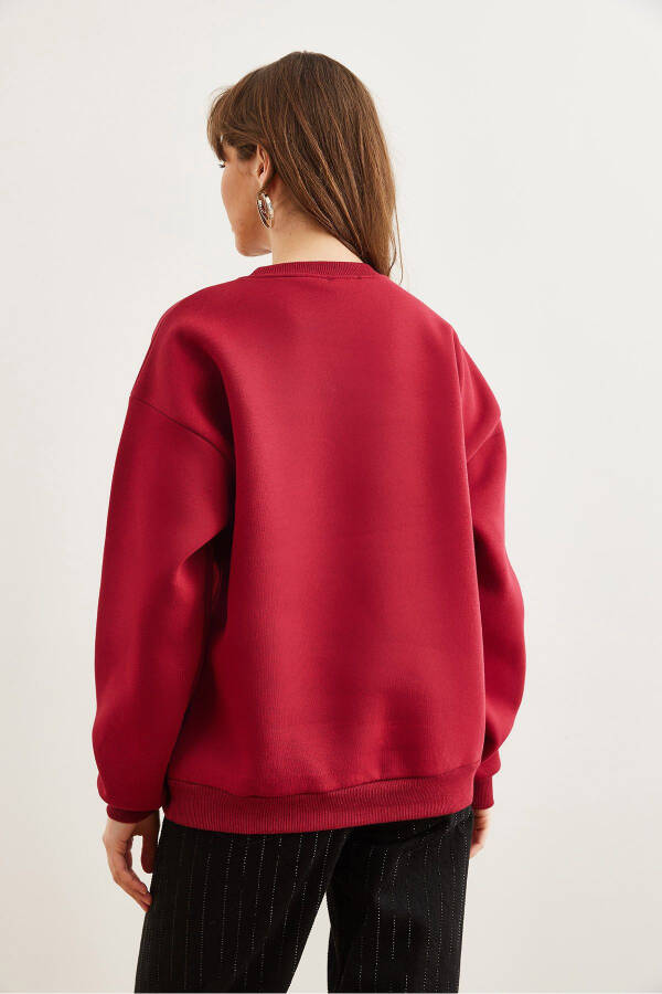 Women's Burgundy Leopard Applique Thistle Oversized Sweatshirt SWT-19000698 - 7