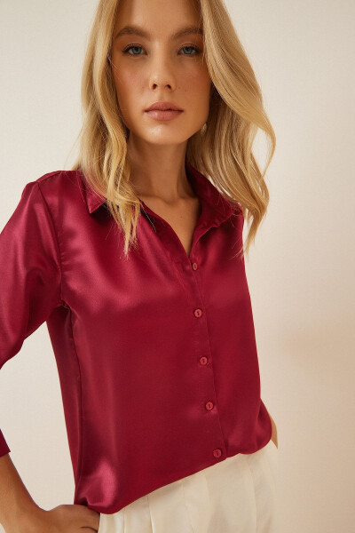 Women's Burgundy Lightweight Flowy Satin Blouse DD00990 - 2