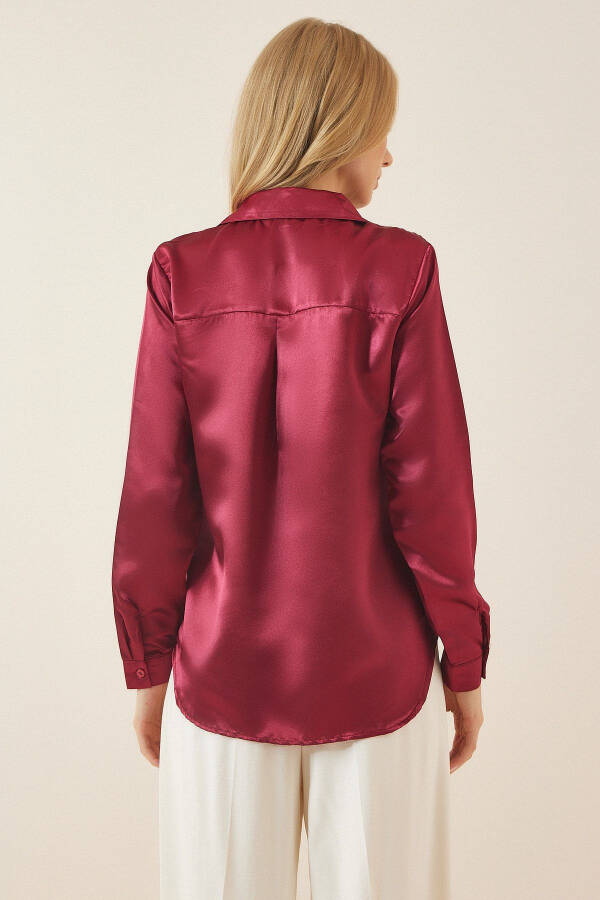 Women's Burgundy Lightweight Flowy Satin Blouse DD00990 - 3