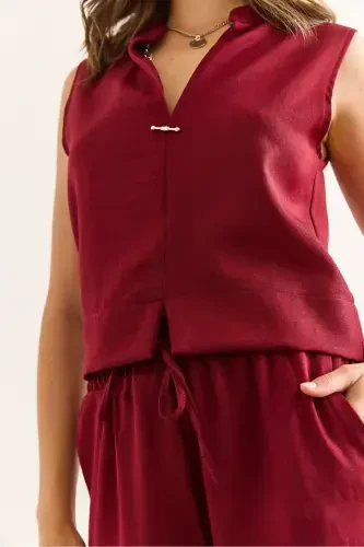 Women's Burgundy Linen Look Set TKM-1900 - 5