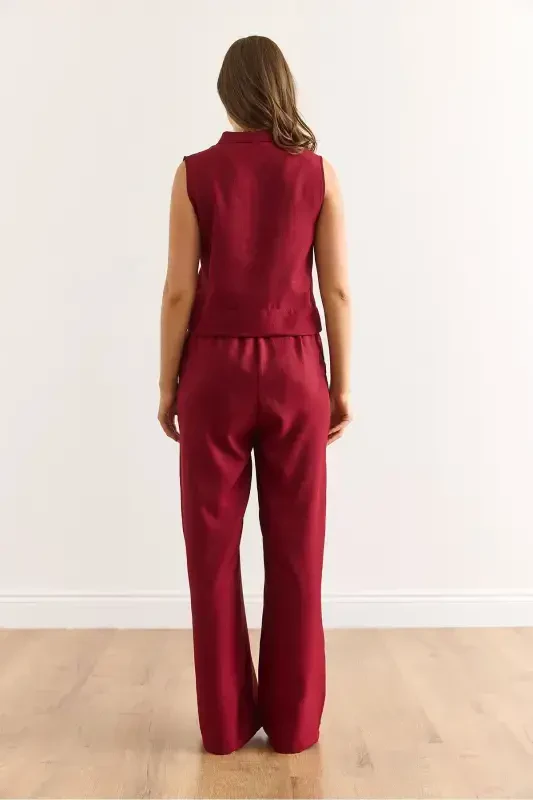 Women's Burgundy Linen Look Set TKM-1900 - 6