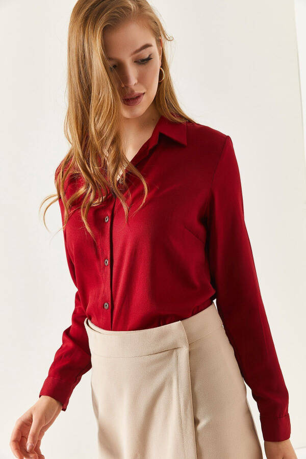 Women's Burgundy Long Sleeve Plain Shirt ARM-18Y001176 - 8