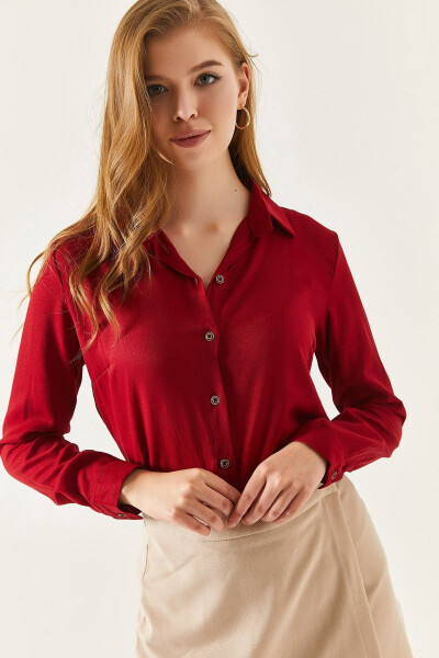 Women's Burgundy Long Sleeve Plain Shirt ARM-18Y001176 - 10