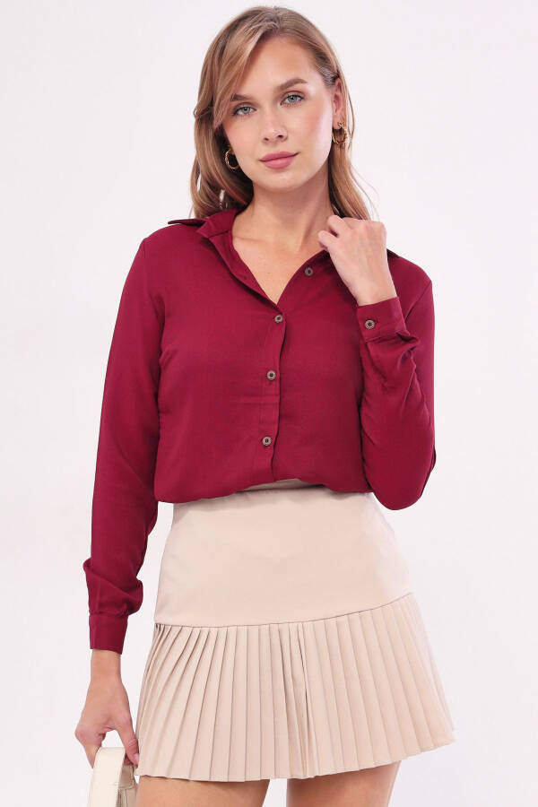 Women's Burgundy Long Sleeve Plain Shirt ARM-18Y001176 - 1