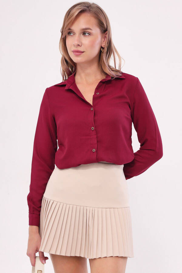 Women's Burgundy Long Sleeve Plain Shirt ARM-18Y001176 - 3