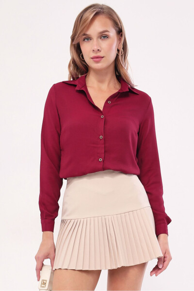 Women's Burgundy Long Sleeve Plain Shirt ARM-18Y001176 - 4