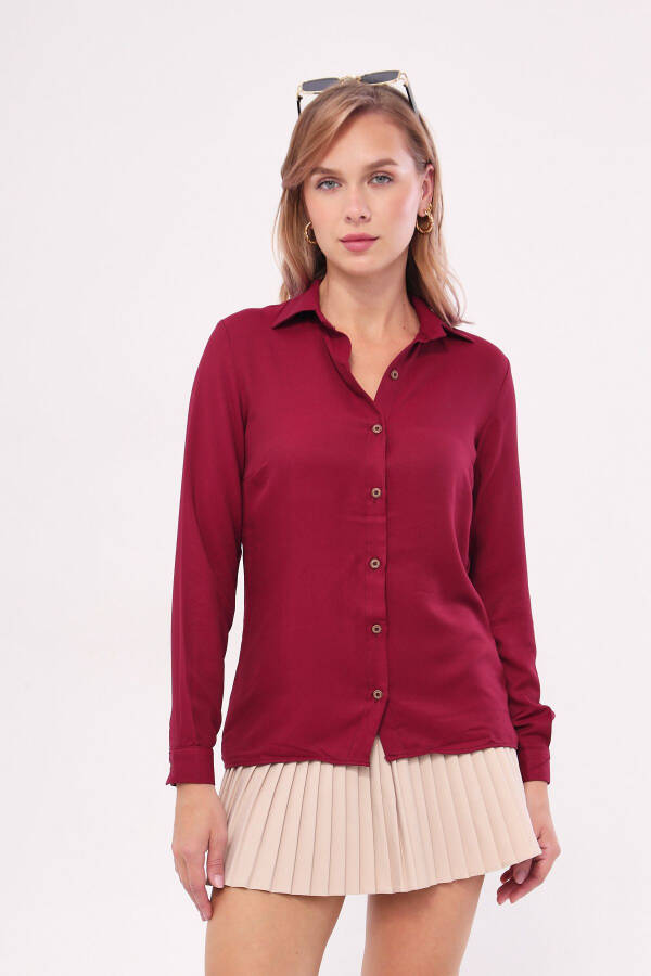 Women's Burgundy Long Sleeve Plain Shirt ARM-18Y001176 - 5