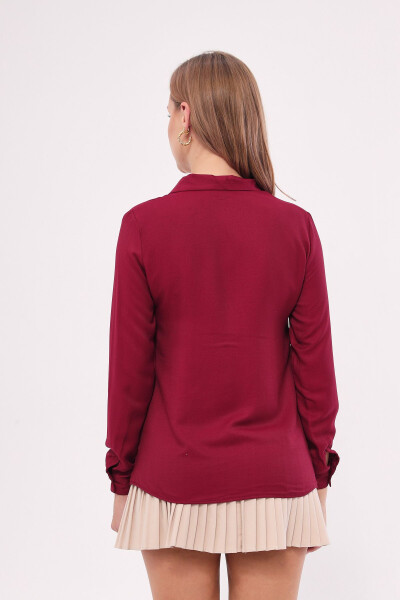 Women's Burgundy Long Sleeve Plain Shirt ARM-18Y001176 - 6