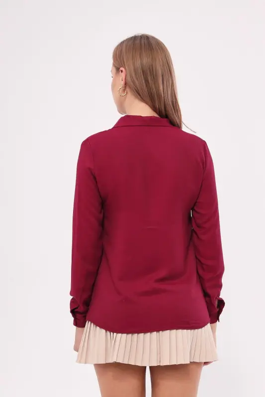 Women's Burgundy Long Sleeve Plain Shirt ARM-18Y001176 - 5