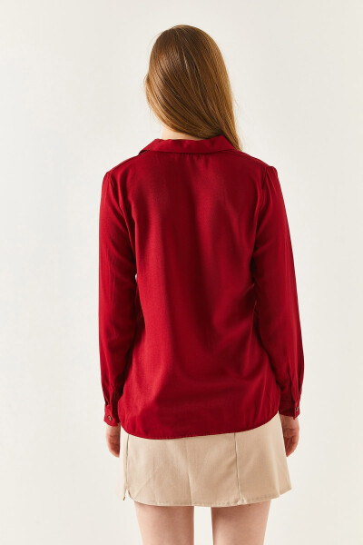 Women's Burgundy Long Sleeve Plain Shirt ARM-18Y001176 - 15