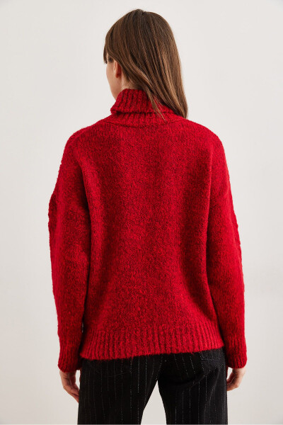 Women's Burgundy Mock Neck Soft Textured Knit Sweater KZK-19000892 - 5