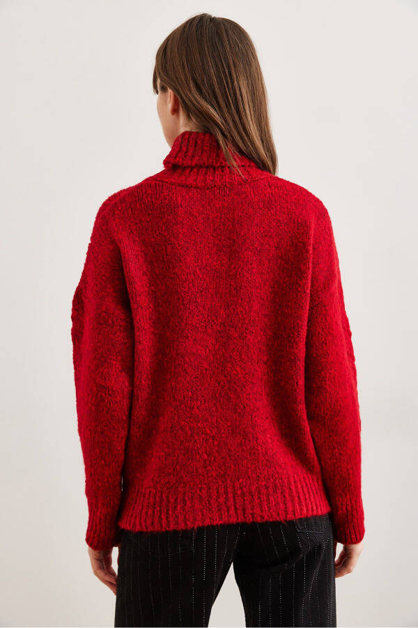 Women's Burgundy Mock Neck Soft Textured Knit Sweater KZK-19000892 - 5