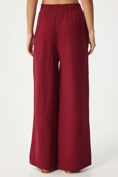 Women's Burgundy Muslin Palazzo Pants MX00160 - 5