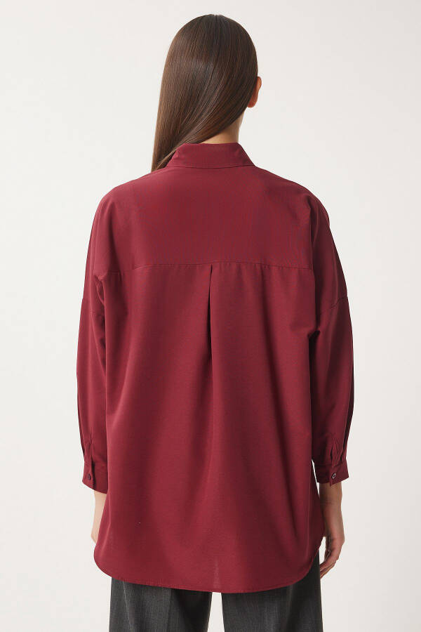 Women's Burgundy Oversize Long Basic Shirt DD00842 - 5