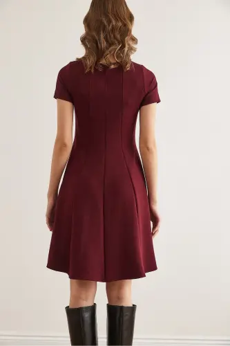 Women's Burgundy Patchwork Trendy Mini Flared Dress CLO-190 - 6
