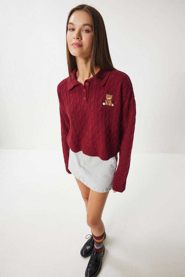 Women's Burgundy Patterned Knitted Sweater ZH00043 - 1
