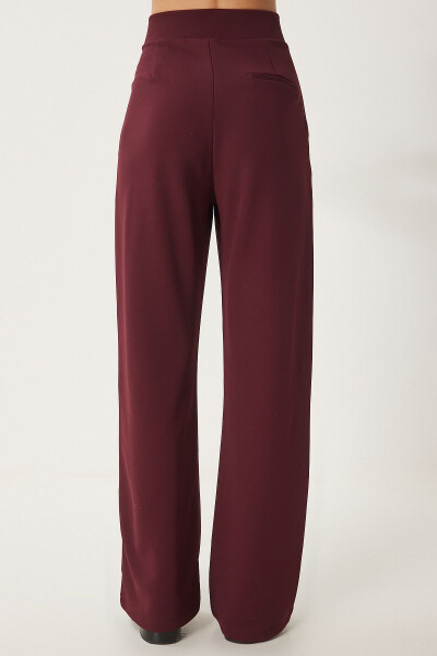 Women's Burgundy Self-Belt Casual Woven Trousers RV00150 - 6