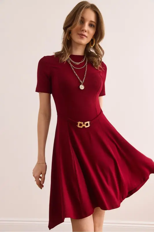 Women's Burgundy Self-Belt Detailed Soft Texture - 1