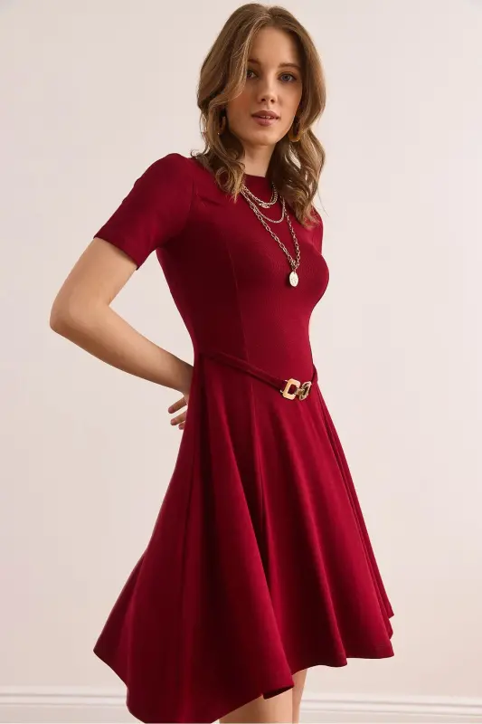 Women's Burgundy Self-Belt Detailed Soft Texture - 3