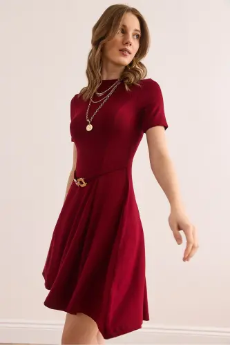 Women's Burgundy Self-Belt Detailed Soft Texture - 5