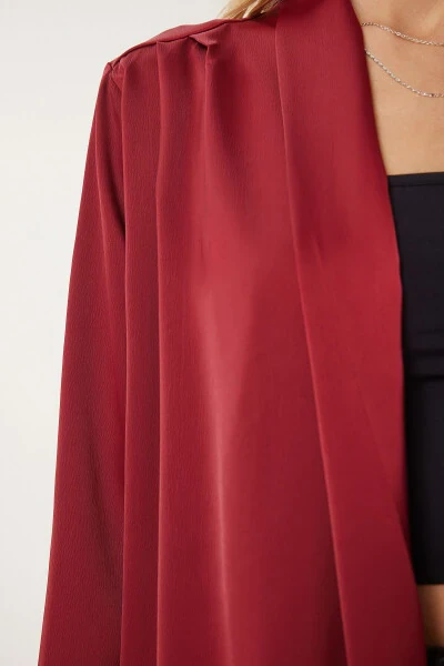 Women's Burgundy Shawl Collar Chic Satin Faced Jacket MC00291 - 3
