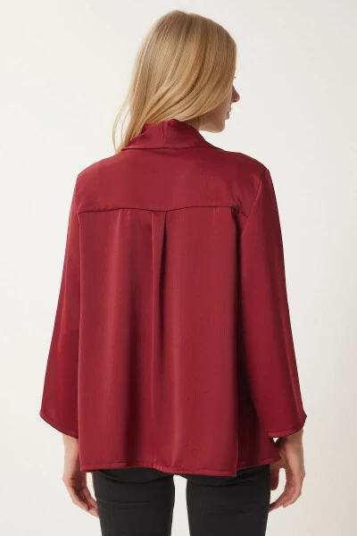 Women's Burgundy Shawl Collar Chic Satin Faced Jacket MC00291 - 4