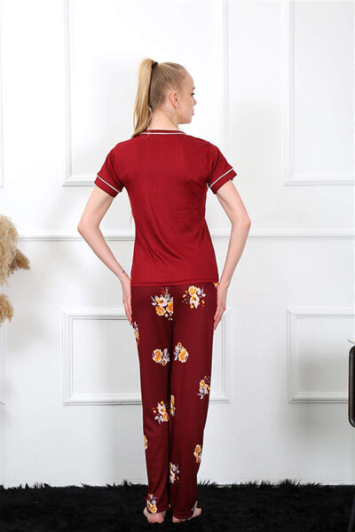 Women's Burgundy Short Sleeve Pajama Set 20388 - 4