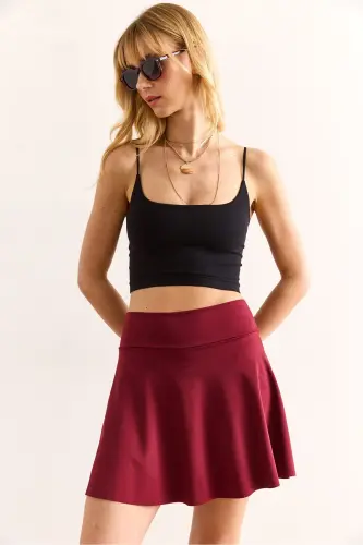 Women's Burgundy Shorts Mini Flared Skirt ETK-19000318-Bor - 1