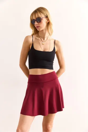 Women's Burgundy Shorts Mini Flared Skirt ETK-19000318-Bor - OLALOOK (1)