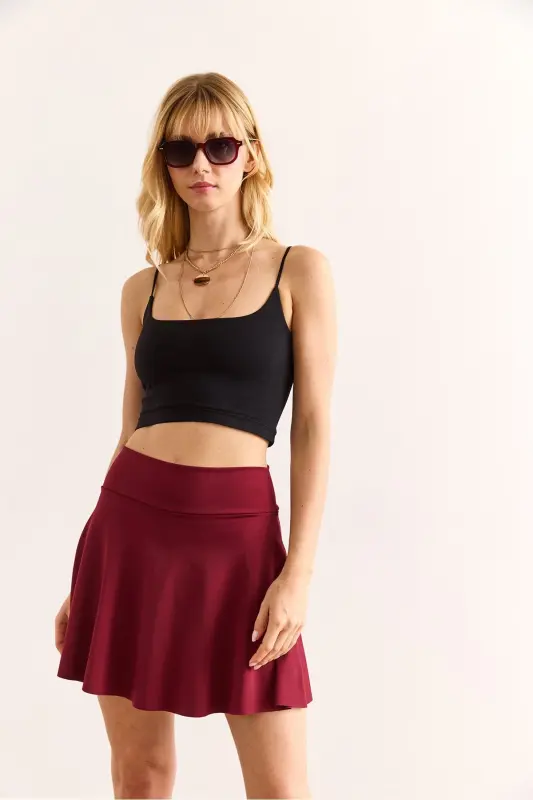 Women's Burgundy Shorts Mini Flared Skirt ETK-19000318-Bor - 3