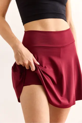 Women's Burgundy Shorts Mini Flared Skirt ETK-19000318-Bor - 5
