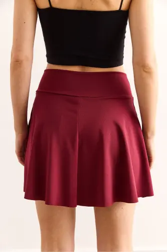 Women's Burgundy Shorts Mini Flared Skirt ETK-19000318-Bor - 6