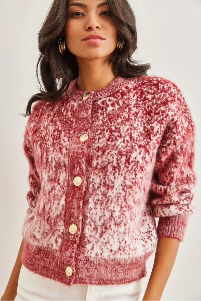 Women's Burgundy Soft Textured Ombre Chunky Cardigan HRK-19000274 - OLALOOK